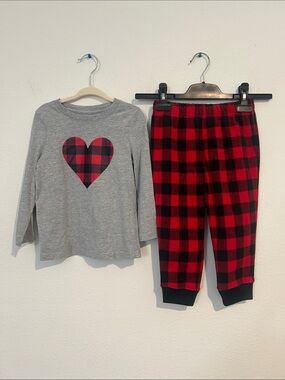 Carter's Grey Top with Red & Black Buffalo Plaid Heart and Matching Plaid Pants